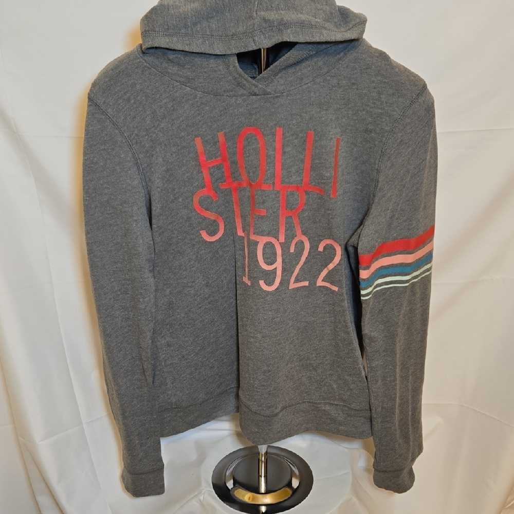 Hollister Gray Hoodie with Red and Blue Accents